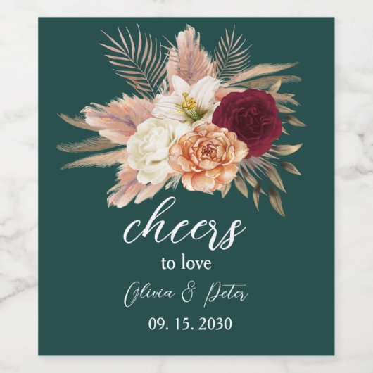 Liebe - Smaragdblaue Etikette Weinetikett (Einzelnes Label)