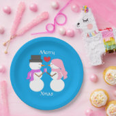 Liebe & Snowpeople Blau grün: Fröhliches Xmas Part Pappteller (Party)
