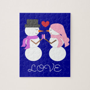 Liebe & Snowpeople: Dunkle blaue Weihnachten Puzzle