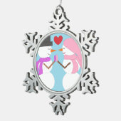 Liebe & Snowpeople: Light Blue Schneeflocken Zinn-Ornament (Rechts)