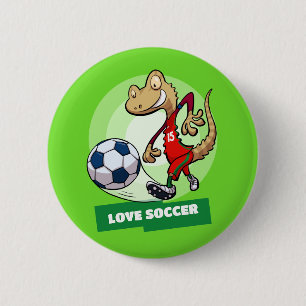 Liebe Soccer Niedlich Gecko Funny Soccer Player Ca Button