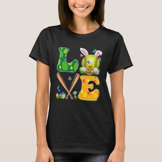 Liebe Softball Ball & Bats Bunny Oars Osterhof Bal T-Shirt (Vorderseite)