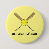 Liebe-Softball-Gelb-Hashtag-Sport Button (Vorderseite)