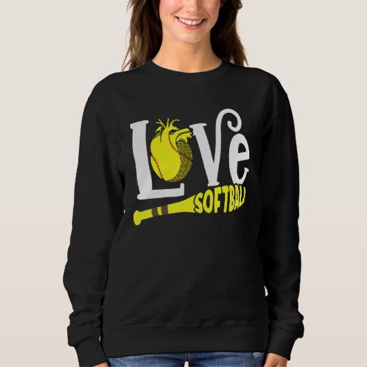 Liebe Softball Heart Ball Game Player Coach Sweatshirt (Vorderseite)