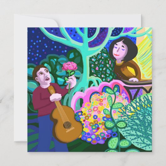 Liebe Song Gitarre und Rose Einladung (Vorderseite)