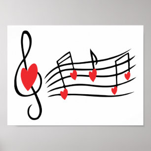 LIEBE SONG MUSIKNOTEN NIEDLICH RED SCHWARZ-WEISS F POSTER