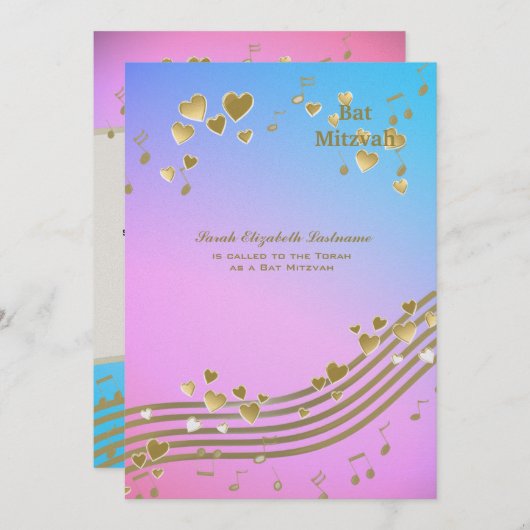 Liebe Songs Bat Mitzvah Einladung (Vorne/Hinten)