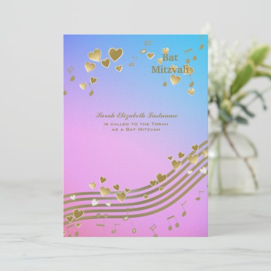 Liebe Songs Bat Mitzvah Einladung (Stehend Vorderseite)