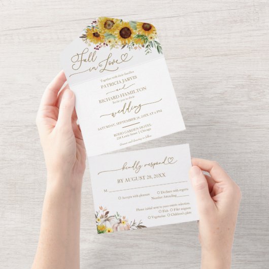 Liebe Sonnenblumen Kürbiskeits-Hochzeit All In One Einladung (Abreißen)