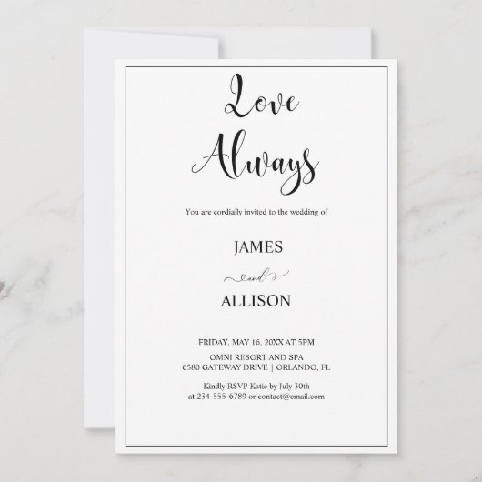 Liebe sorgt immer für Elegante Minimalistisch Einf Einladung (Vorderseite)