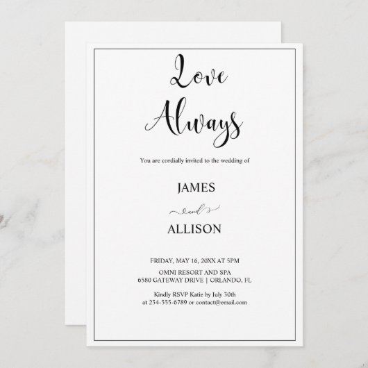 Liebe sorgt immer für Elegante Minimalistisch Einf Einladung (Vorne/Hinten)