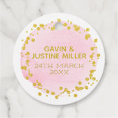 Liebe Sparkle Gold Confetti auf rosafarbener Hochz Geschenkanhänger (Rückseite)