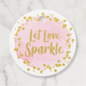 Liebe Sparkle Gold Confetti auf rosafarbener Hochz Geschenkanhänger (Vorderseite)