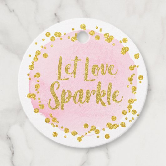 Liebe Sparkle Gold Confetti auf rosafarbener Hochz Geschenkanhänger (Vorderseite)