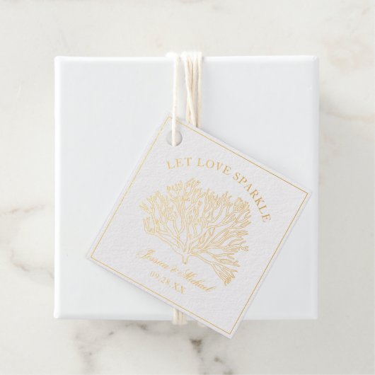 Liebe Sparkle Gold Coral Beach Hochzeit Geschenkanhänger (Mit Box)