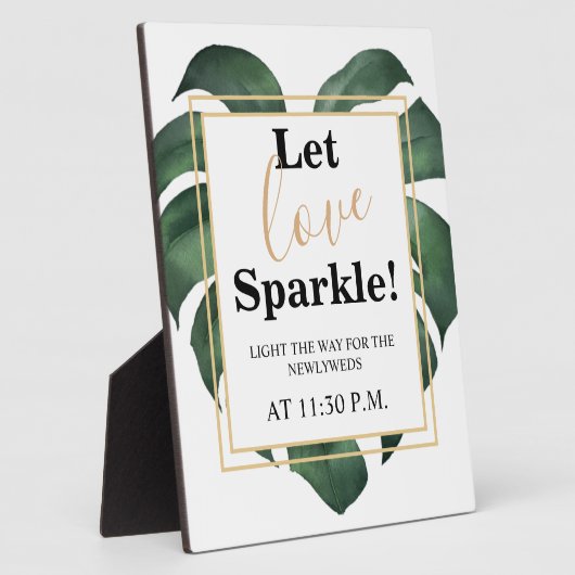 Liebe Sparkle Leaf Hochzeitszeichen Tabletop Fotoplatte (Seite)