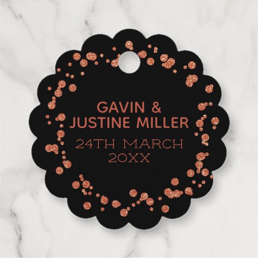 Liebe Sparkle Rose Gold Confetti Hochzeit Geschenkanhänger (Rückseite)