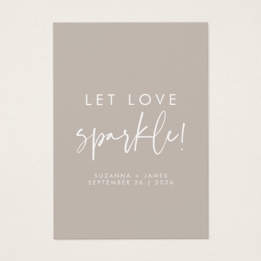 Liebe Sparkle Taupe Wedding Sparkler Tag gelassen (Vorderseite)