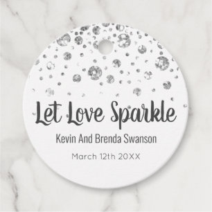 Liebe sparkle weiß und silber Confetti Wedding Geschenkanhänger