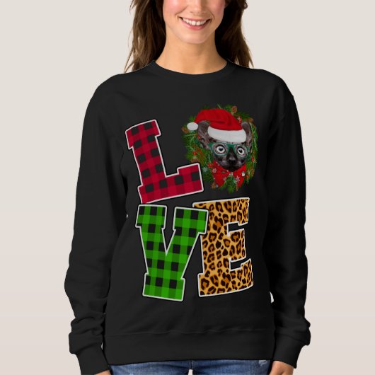 Liebe Sphynx Cat Weihnachtsmannmütze Leopard Weihn Sweatshirt (Vorderseite)