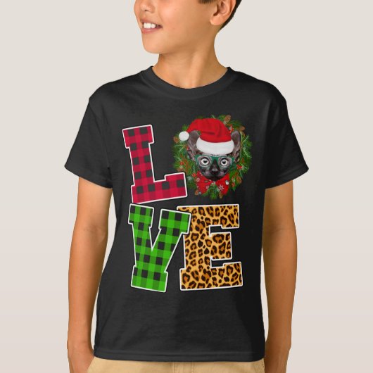 Liebe Sphynx Cat Weihnachtsmannmütze Leopard Weihn T-Shirt (Vorderseite)