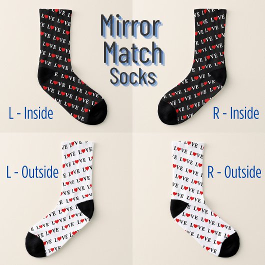 LIEBE | Spiegelung: Schwarz innen, außen weiß Socken