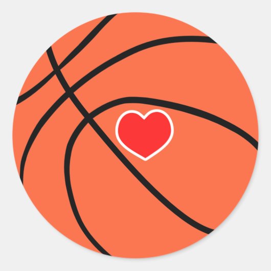 Liebe Sport Basketball. Ball mit Herz Runder Aufkleber (Vorderseite)