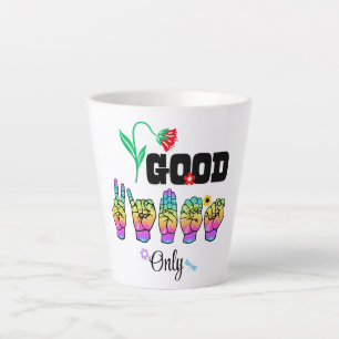 Liebe sprechen. Gute Vibes wecken Milchtasse