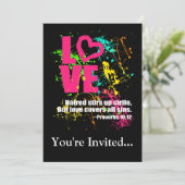 Liebe-Sprichwort-Bibel-Vers-Neonfarben-Spritzer Einladung (Stehend Vorderseite)