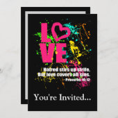 Liebe-Sprichwort-Bibel-Vers-Neonfarben-Spritzer Einladung (Vorne/Hinten)