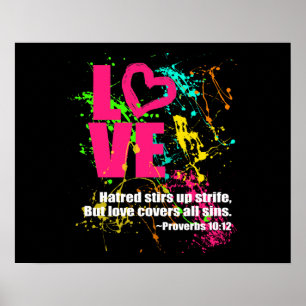 Liebe-Sprichwort-Bibel-Vers-Neonfarben-Spritzer Poster