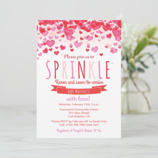 Liebe Sprinkle Babydusche Einladung (Stehend Vorderseite)