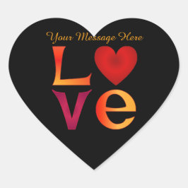 LIEBE Square Lettering Ombre Red & Yellow auf schw Herz-Aufkleber