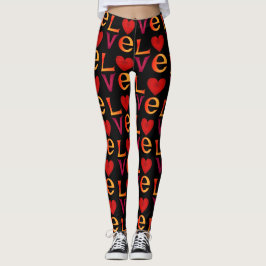 LIEBE Square Lettering Ombre Red & Yellow auf schw Leggings