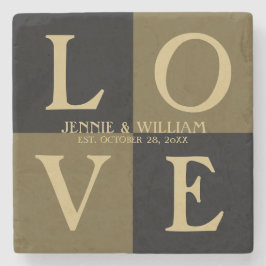 LIEBE Squares Black and Gold Hochzeitstag Steinuntersetzer