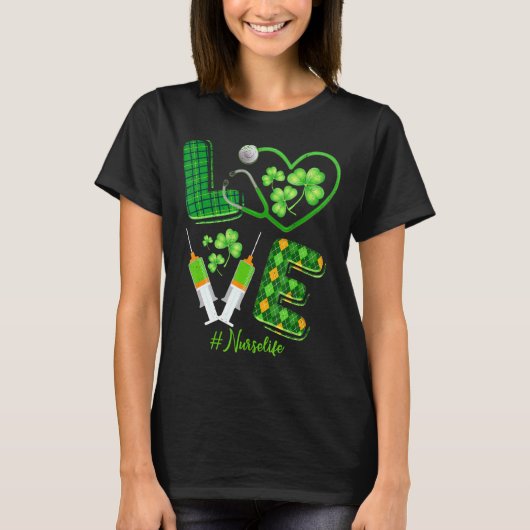Liebe St Patrick S Nurse Life Irish Kleeblatts Nie T-Shirt (Vorderseite)