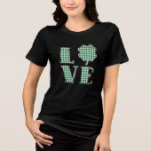Liebe St Patrick's Day Green Kariert Kleeblatt Tri-Blend Shirt (Vorderseite)