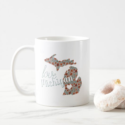 Liebe Staat von Michigan Poppies Blumenmuster Kaffeetasse (Mit Donut)