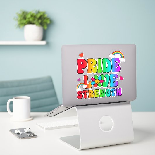 Liebe Stärke Regenbogen Aufkleber (Laptop auf Schreibtisch)