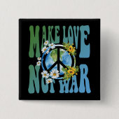Liebe statt Krieg Retro Hippie Floral Peace Sign Button (Vorderseite)