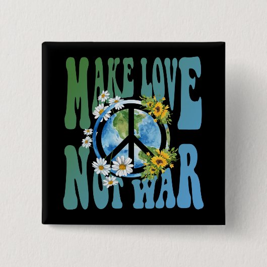 Liebe statt Krieg Retro Hippie Floral Peace Sign Button (Vorderseite)