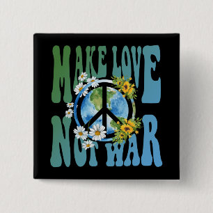 Liebe statt Krieg Retro Hippie Floral Peace Sign Button