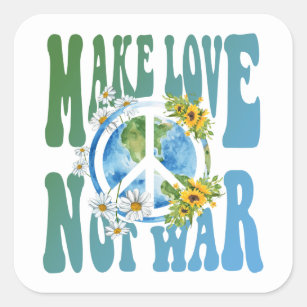Liebe statt Krieg Retro Hippie Floral Peace Sign Quadratischer Aufkleber