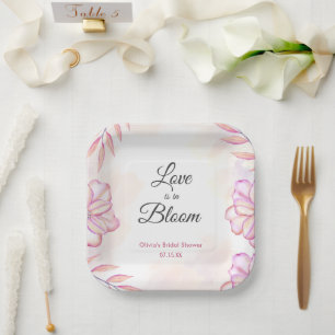 Liebe steht in Blüte Aquarell Floral Brautparty Pappteller