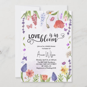 Liebe steht in voller Blüte lila Wildblumen-Brauts Einladung
