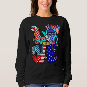 Liebe Stethoskop Fireworks Usa Flag 4. Sweatshirt