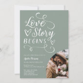 Liebe Story beim grün-weißen Foto Brautparty Einladung (Vorderseite)