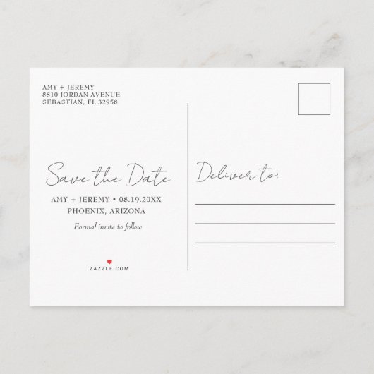 Liebe Story Foto Hochzeit speichern Sie das Datum Ankündigungspostkarte (Rückseite)