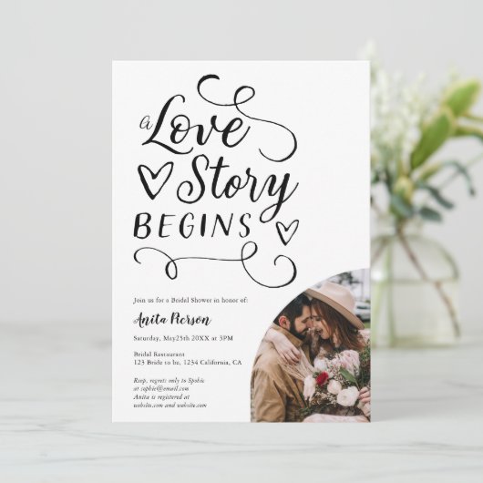 Liebe-Story minimalistisches Brautparty aus schwar Einladung (Stehend Vorderseite)