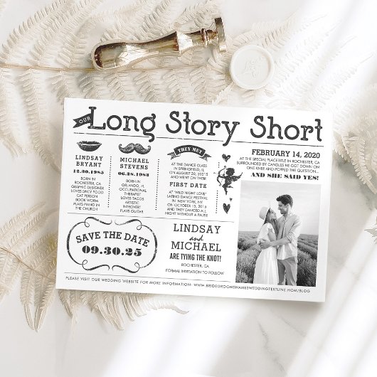 Liebe Story Timeline Fun Save the Date Foto Einladung